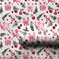 Watercolor Holly Farm Animal Gift Wrap, Christmas Pig Wrapping Paper, Holiday Pig Ornament Wrapping Paper, Adorable Botanical Pig Gift Wrap