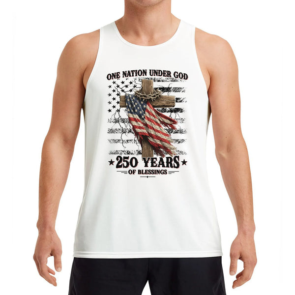 One Nation Under God Tank Top | 250 Years of Blessings Patriotic Cross Design | Soft Breathable Unisex Fit | Gift for Faith & Freedom Lovers