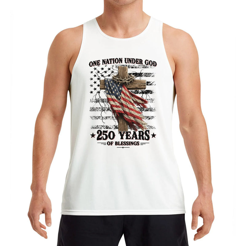 One Nation Under God Tank Top | 250 Years of Blessings Patriotic Cross Design | Soft Breathable Unisex Fit | Gift for Faith & Freedom Lovers