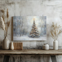 Rustic Pine Tree Canvas Wall Art, Snowy Winter Forest Christmas Tree Canvas, Holiday Season Landscape Canvas Print, Winter Wall Decor