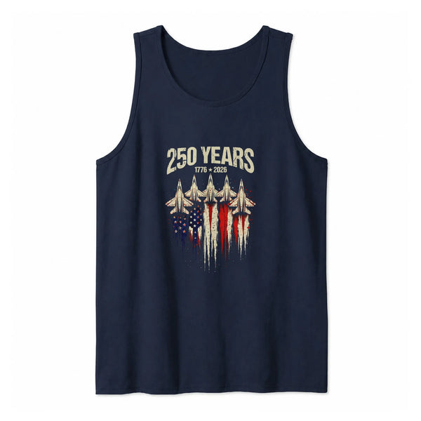 USA 250 Years Anniversary Tank Top | Patriotic Jet Fighter American Flag Graphic | Premium Soft Breathable Fabric | 4th of July Independence Day Gift for Veterans, Unisex Summer Gym Wear