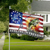 Bass Fishing American Flag | 250 Years Reeling in Freedom Design | Weather-Resistant Double Sided | Patriotic Yard Decor Gift for Fisherman