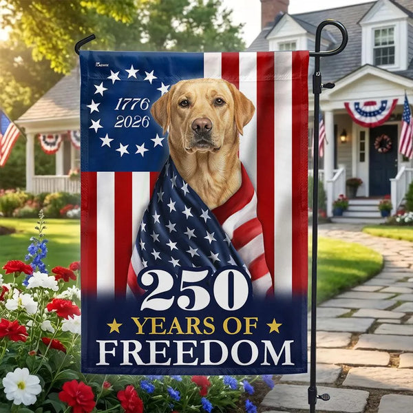 Patriotic Labrador Garden Flag | 250 Years of Freedom Anniversary 1776-2026 | Double-Sided American Flag Dog Decor | Gift for Lab Lovers