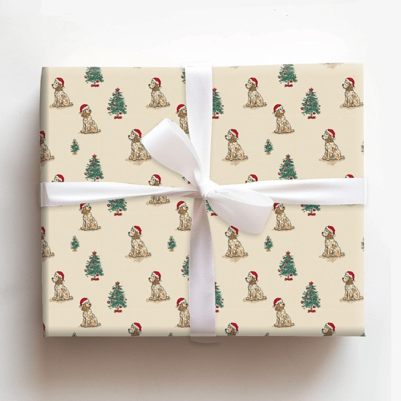 Christmas Dog Wrapping Paper, Cocker Spaniel Wrapping Paper, Santa Hat Puppy Gift Wrap, Holiday Dog Wrapping Paper, Pet Lover Gift Wrap