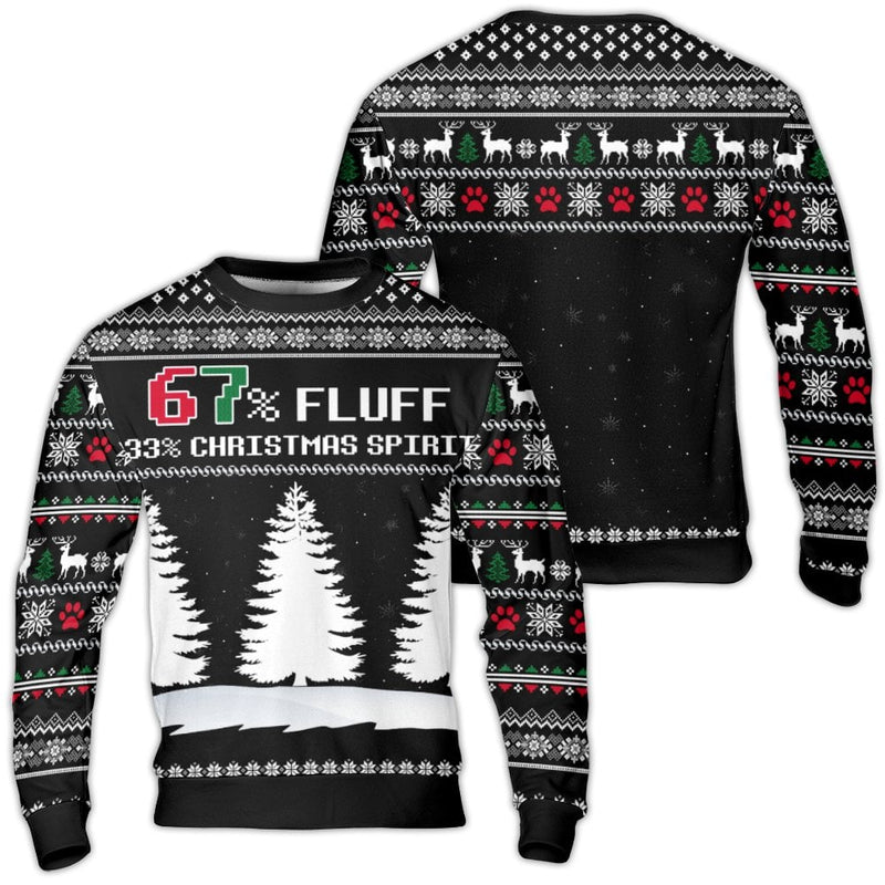 Humorous Dog Lover Holiday Sweater, 67 Fluff 33 Christmas Spirit Ugly Sweater, Reindeer Paw Print Sweatshirt, Pet Owner Christmas Sweater Present