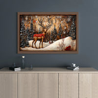 Snowy Christmas Landscape Canvas, Reindeer Winter Forest Wall Art, Rustic Holiday Wall Art, Farmhouse Xmas Print, Digital Download Art