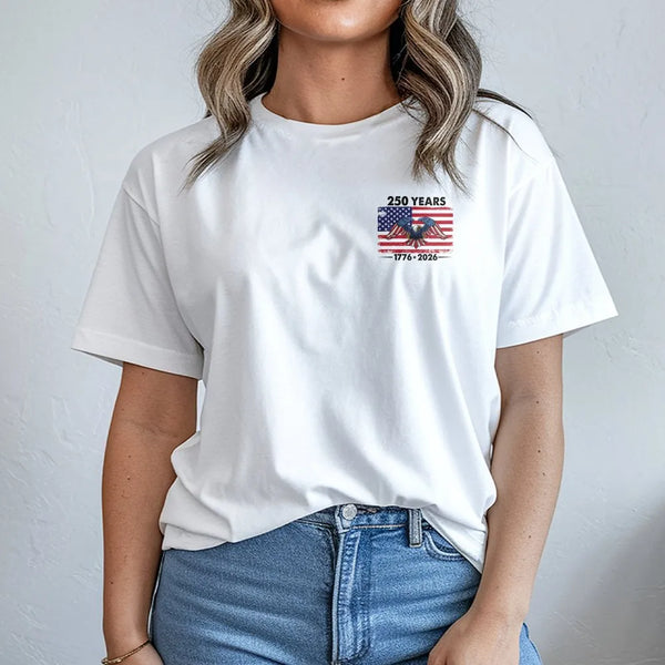 250 Years Eagle T-Shirt | 1776-2026 American Flag Patriotic Design | 100% Soft Breathable Cotton | Gift for History Buffs