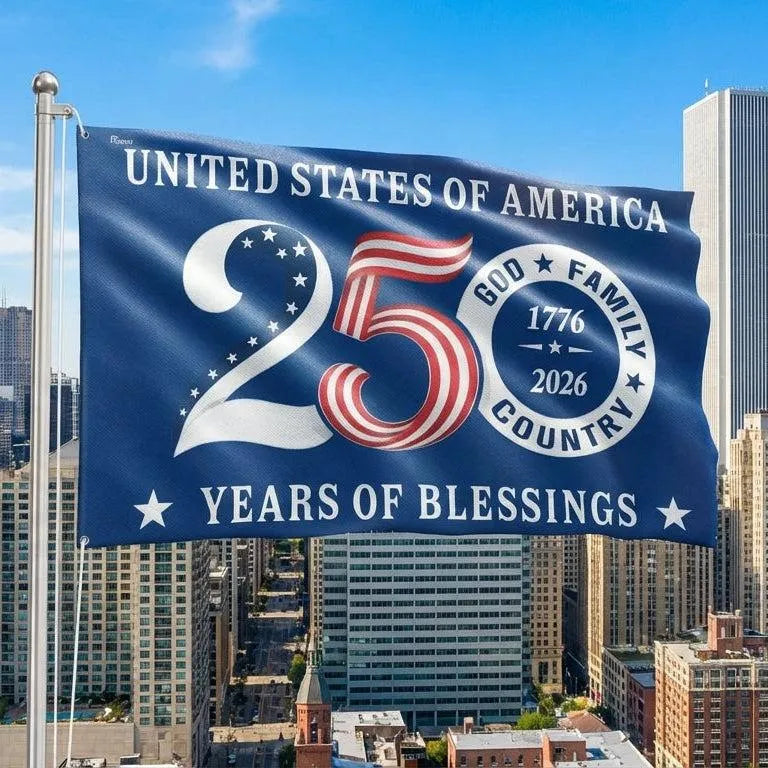 250 Years of Blessings Flag | USA 1776-2026 Semiquincentennial Commemorative | Double-Sided Polyester Grommet House Flag | Patriotic Home Decor Gift