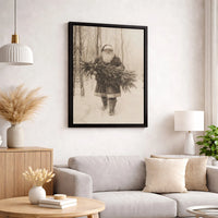 Sketch Santa Carrying Tree Canvas Print, Vintage Santa Claus Wall Art, Rustic Christmas Canvas Decor, Holiday Canvas Art, Xmas Home Present