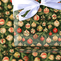 Retro Ornament Gift Wrap, Vintage Bauble Christmas Wrapping Paper, Traditional Evergreen Wrapping Paper, Holiday Tree Wrapping Paper Roll