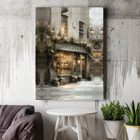 Snowy Winter Street Oil Painting Canvas Wall Art, Vintage Toy Shop Canvas Print, Comfy Christmas Scene Decor, Nostalgic Holiday Canvas
