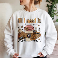 Comfy Coffee and Beanie Graphic, All I Need Is Sweatshirt, Winter Snowflake Crewneck, Retro Christmas Vibes Pullover, Holiday Present for Her