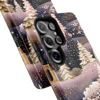 Pink Snowy Forest Castle Cover, Winter Village Phone Case Samsung Galaxy, Holiday Aesthetic Tough Samsung Case, Comfy Christmas Present