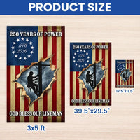 Lineman Garden Flag | 250 Years of Power 1776-2026 | American Flag Design | Patriotic Outdoor Decor Gift for Electrical Workers