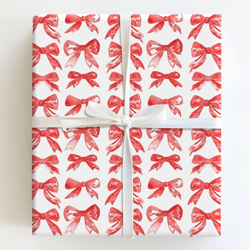 Watercolor Bows Gift Wrap, Red Bow Wrapping Paper, Festive Holiday Bow Wrapping Paper, Christmas Gift Wrap, Elegant Birthday Present Paper