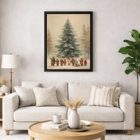 Children Snow Scene Canvas Print, Vintage Christmas Tree Canvas Wall Art, Retro Holiday Tree Canvas, Winter Wall Decor, Christmas Home Present