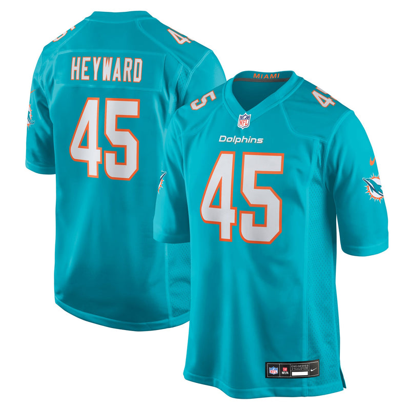 Miami Dolphins Shaka Heyward Aqua Team Game Jersey