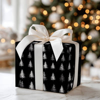 Modern Black and White Gift Wrap Paper, Minimalist Pine Tree Christmas Wrapping Paper, Evergreen Winter Forest Present Wrap Paper