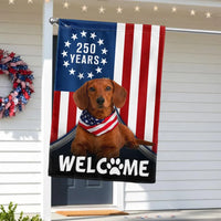 Dachshund Garden Flag Patriotic Welcome | 250 Years Betsy Ross Design | Double-Sided Polyester | Dog Lover Gift