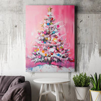 Abstract Oil Painting Holiday Decor, Pink Christmas Tree Canvas Wall Art, Colorful Festive Xmas Wall Poster Printable Digital Download