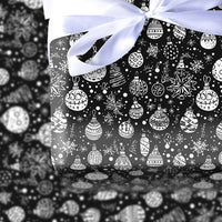 Black and White Ornament Gift Wrap Paper, Doodle Snowflake Christmas Wrapping Paper, Modern Holiday Present Wrapping Paper Roll