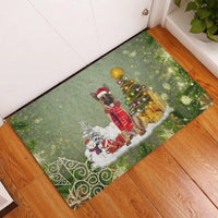 Santa Hat Dog Welcome Mat, German Shepherd Christmas Doormat, Holiday Front Door Mat, GSD Winter Entry Rug, Pet Owner Christmas Present