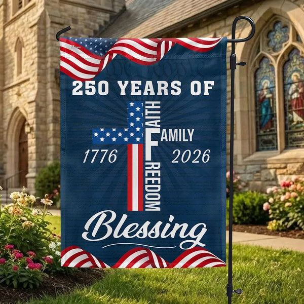 Patriotic Garden Flag 1776-2026 | 250 Years America Semiquincentennial | Faith Family Freedom Design | Double-Sided Premium Polyester | Home Decor Gift