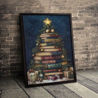 Vintage Library Holiday Wall Art, Book Christmas Tree Canvas Print, Bookish Christmas Tree Canvas, Reading Decor, Book Lover Xmas Present