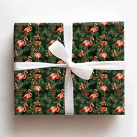 Dark Green Flamingo Gift Wrap, Tropical Christmas Wrapping Paper, Pink Flamingo Poinsettia Holiday Wrapping Paper, Festive Winter Gift Wrap
