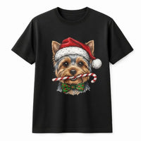 Santa Hat Yorkie Dog T-Shirt, Christmas Yorkie Shirt, Candy Cane Yorkie Tee, Adorable Holiday Dog Graphic Tee, Xmas Dog Lover Present