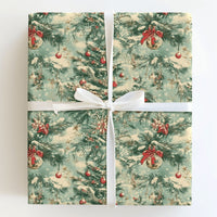 Nostalgic Holiday Gift Wrap, Vintage Pine Tree Christmas Wrapping Paper, Victorian Xmas Wrapping Paper, Snow Dusted Tree Gift Wrapping Paper