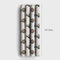 Puppy in Wreath Watercolor Gift Wrap, Schnauzer Dog Christmas Wrapping Paper, Holiday Dog Lover Wrapping Paper Roll, Xmas Present Paper