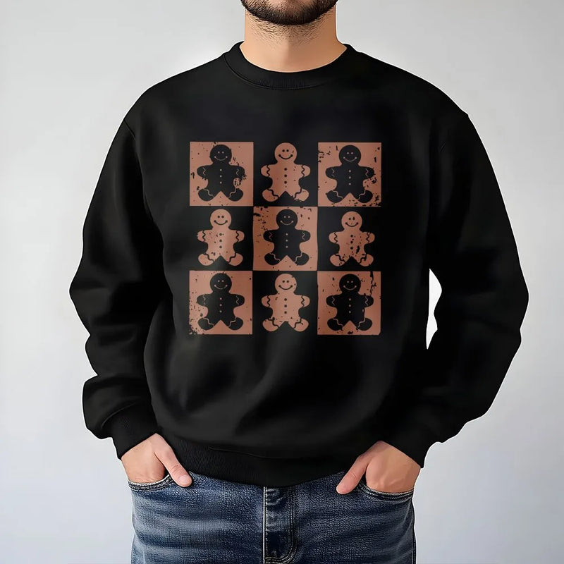 Retro Pop Art Christmas Cookie Sweater, Gingerbread Man Sweatshirt, Festive Holiday Baking Crewneck, Comfy Winter Pullover, Xmas Baker Present