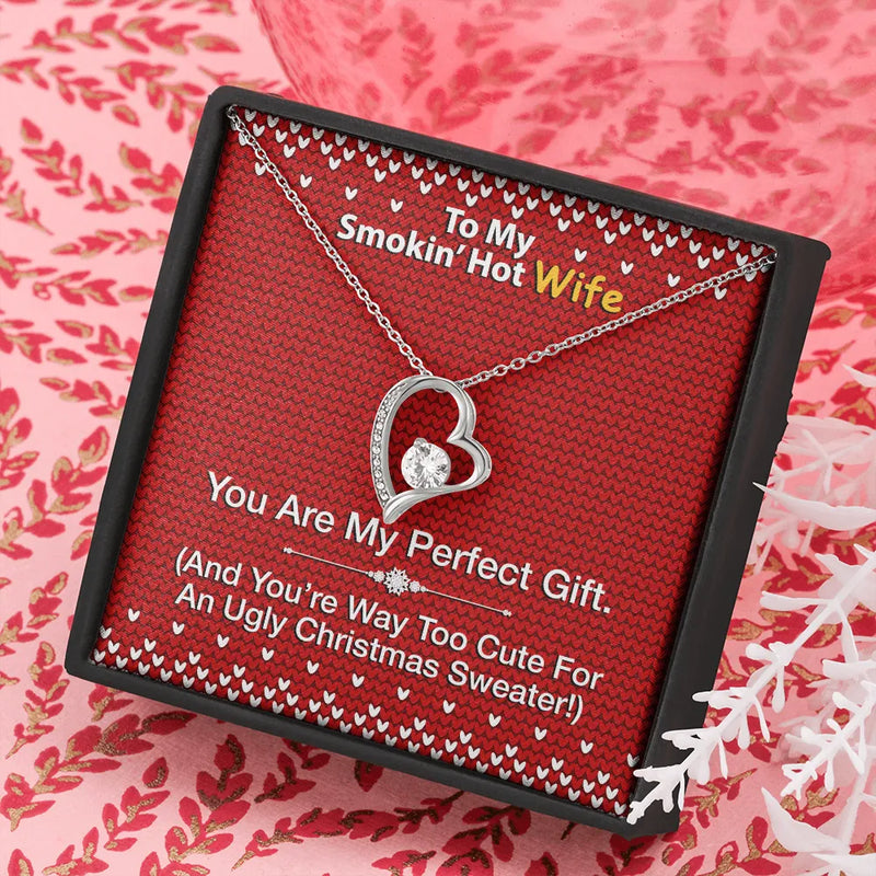 Romantic Wife Heart Pendant Necklace, Smokin' Hot Wife Forever Love Heart Necklace, 14K White Gold Forever Love Necklace, Christmas Present