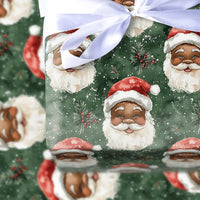 Green Holiday Pine Gift Wrap, Watercolor Black Santa Wrapping Paper, Inclusive Santa Claus Wrapping Paper, Festive Christmas Gift Wrap Roll