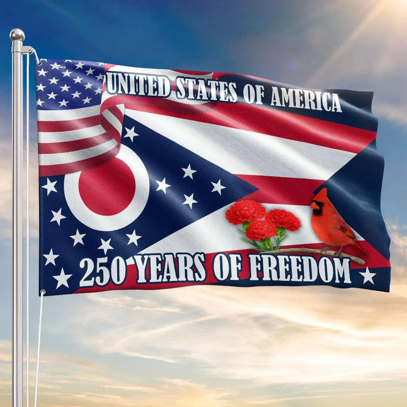 Ohio State Flag 250 Years of Freedom | Commemorative Americana House Flag | UV-Resistant Polyester | Patriotic Home Decor