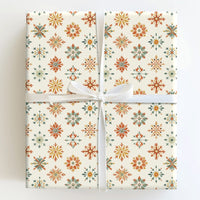 Rustic Holiday Gift Wrap, Vintage Folk Art Snowflake Wrapping Paper, Scandinavian Christmas Wrapping Paper, Retro Winter Gift Wrap Roll