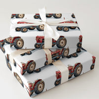Rustic Farm Tractor Gift Wrap, Vintage Red Tractor Wrapping Paper, Farmhouse Christmas Wrapping Paper, Country Holiday Gift Wrap Roll
