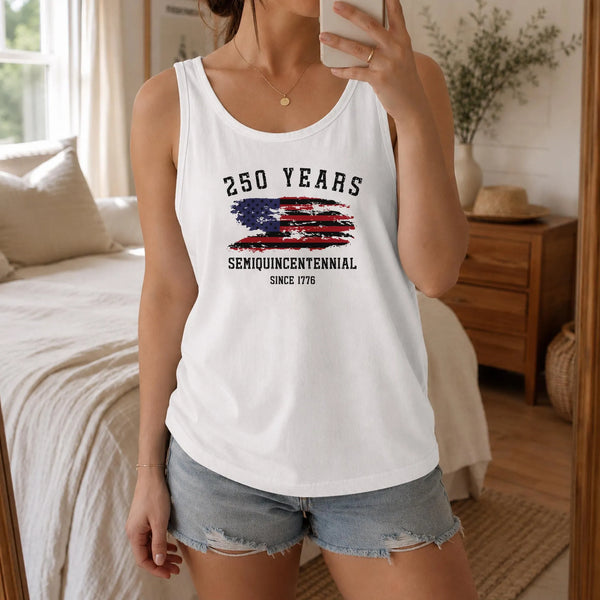 250 Years Semiquincentennial Tank Top | Distressed American Flag Since 1776 Design | Soft Breathable Cotton Blend | Patriotic Gift for History Fans