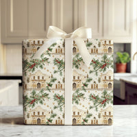 Historic Landmark Gift Wrap, Texas Alamo Christmas Wrapping Paper, Festive Holly Berry Wrapping Paper, Winter Holiday Texas Wrapping Paper