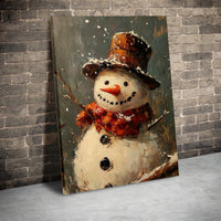 Rustic Winter Top Hat Snowman Decor, Snowman Oil Painting Canvas Wall Art, Holiday Christmas Wall Art, Festive Seasonal Canvas Present