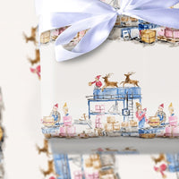 North Pole Elves Gift Wrap, Santa Workshop Wrapping Paper, Reindeer Watercolor Wrapping Paper, Whimsical Kids Christmas Wrapping Paper