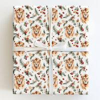 Wildlife Christmas Gift Wrap, Watercolor Lion Wrapping Paper, Majestic Lion Head Holiday Wrapping Paper, Animal Lover Xmas Wrapping Paper