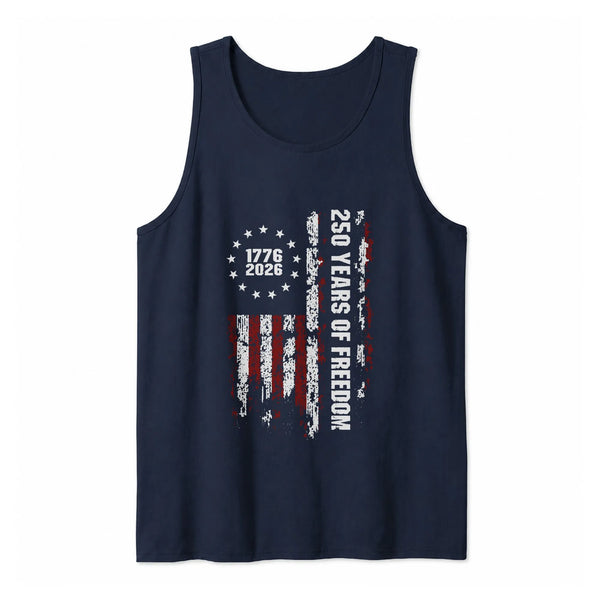 250 Years of Freedom Tank Top | 1776-2026 Distressed American Flag Design | Soft Breathable Unisex Fit | Patriotic Gift for History Lovers