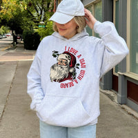 Retro Santa Claus Christmas Hooded Sweatshirt, I Love A Man with A Beard Hoodie, Humorous Xmas Wife Holiday Pullover Hoodie, Winter Present