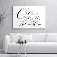 Religious Christmas Canvas Wall Art, O Come Let Us Adore Him Canvas, Christian Scripture Canvas Print, Minimalist Holiday Church Home Decor