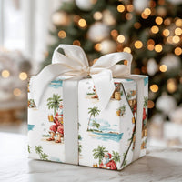 Beach Santa Gift Wrap, Tropical Santa Wrapping Paper, Humorous Beer Santa Wrapping Paper, Coastal Christmas Gift Wrap, Holiday Present Paper