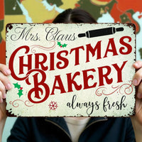 Holiday Kitchen Metal Sign, Christmas Bakery Always Fresh Metal Sign, Holly Snowflake Wall Decor, Retro Christmas Plaque, Baker Metal Sign
