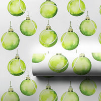Xmas Ornament Gift Wrap, Tennis Ball Wrapping Paper, Watercolor Tennis Holiday Wrap, Sports Fan Christmas Wrapping Paper, Holiday Gift Wrap