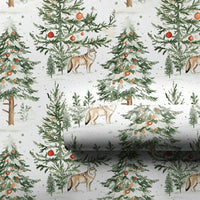 Snowy Forest Christmas Gift Wrap, Watercolor Wolf Wrapping Paper, Rustic Winter Holiday Wrapping Paper, Nature Animal Present Wrapping Paper